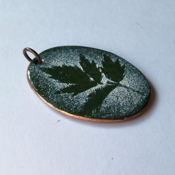 Textured Design - Botanical Leaf Enamel on Copper Pendant - Picture 2 of 5